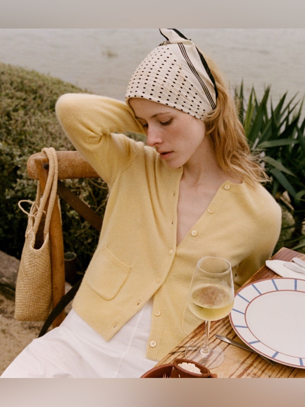 NEW Doen Freya cashmere Cardigan in Lemon Chiffon yellow, size Large